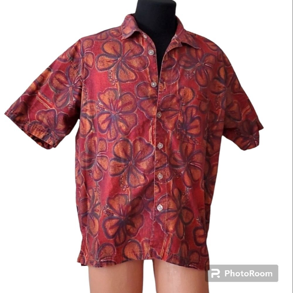 Perry Ellis tropical tones Hawaiian shirt large